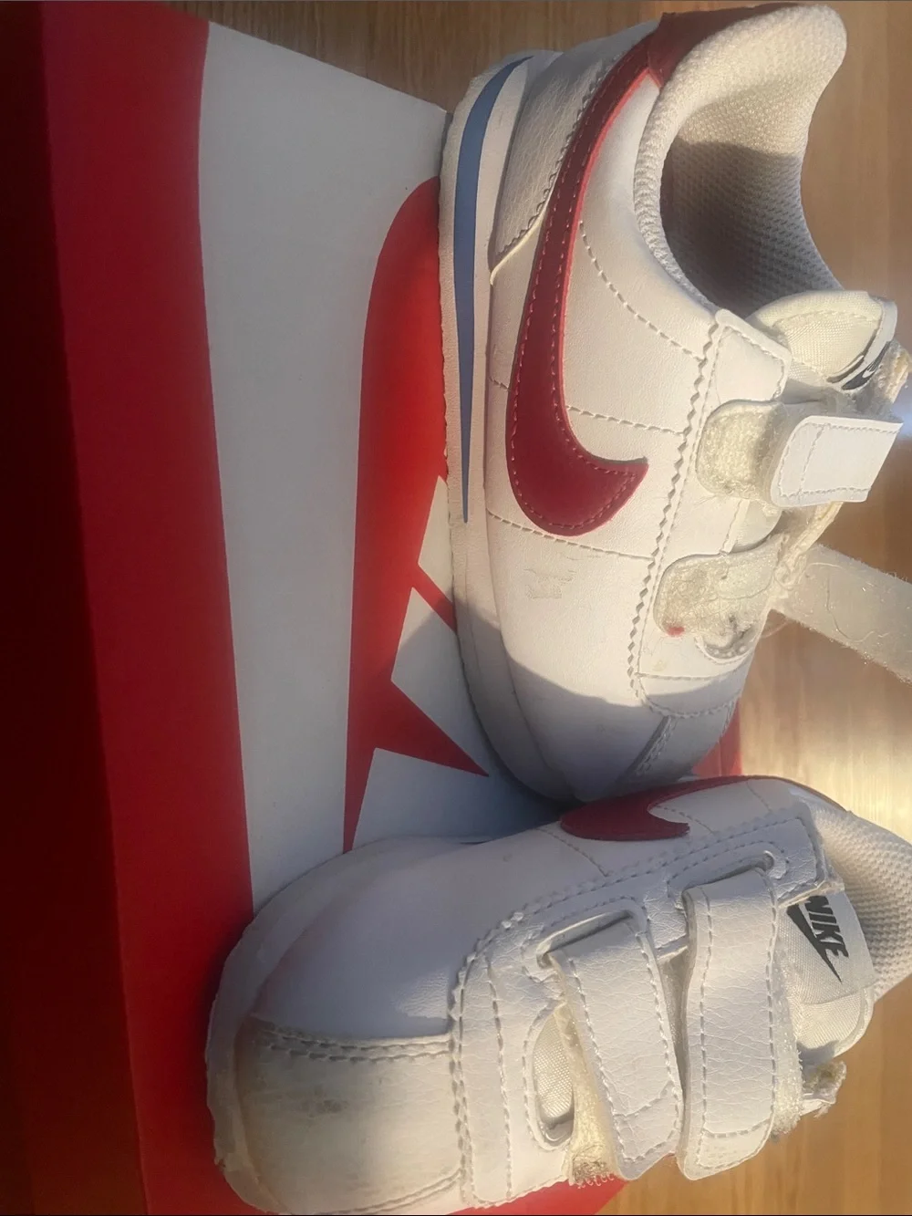 Nike White and Red Velcro Kids Sneakers
